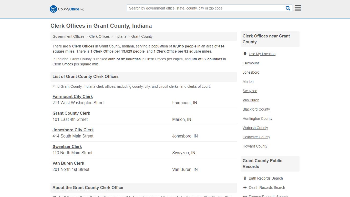 Clerk Offices - Grant County, IN (County & Court Records)