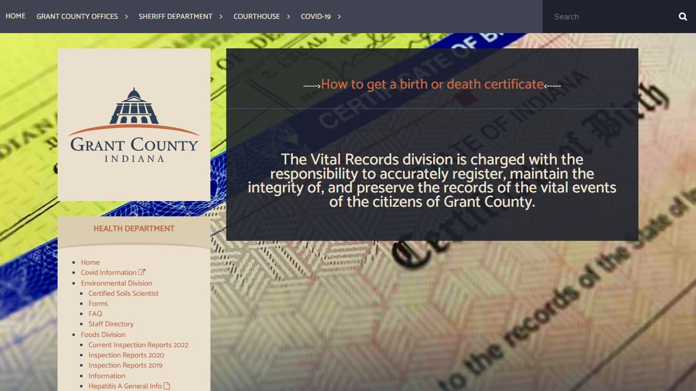 Vital Records Division | Grant County Indiana